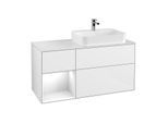 Villeroy und Boch Finion Waschtischunterschrank F391GFGF 120cm, Abdeckplatte white matt, Regal links Glossy white lacquer, Glossy white lacquer