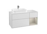 Villeroy und Boch Finion Waschtischunterschrank G401HHMT 120cm, Abdeckplatte white matt, Emotion, Regal rechts Sand Matt, White matt lacquer