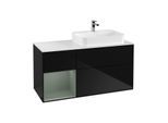 Villeroy und Boch Finion Waschtischunterschrank F391GMPH 120cm, Abdeckplatte white matt, Regal links Olive Matt Lacquer, Glossy Black Lacquer