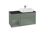 Villeroy und Boch Finion Waschtischunterschrank G392GMGM 120cm, Abdeckplatte black matt, Emotion, Regal links Olive Matt Lacquer, Olive Matt Lacquer