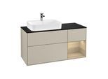 Villeroy und Boch Finion Waschtischunterschrank F402PCHH 120cm, Abdeckplatte black matt, Regal rechts Oak Veneer, Sand Matt Lacquer