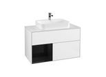 Villeroy und Boch Finion Waschtischunterschrank G361PHGF 100cm, Abdeckplatte white matt, Emotion, Regal links Glossy Black Lacquer, Glossy white lacquer
