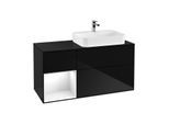 Villeroy und Boch Finion Waschtischunterschrank F392GFPH 120cm, Abdeckplatte black matt, Regal links Glossy white lacquer, Glossy Black Lacquer