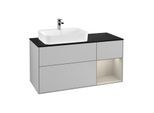 Villeroy und Boch Finion Waschtischunterschrank G402HHGJ 120cm, Abdeckplatte black matt, Emotion, Regal rechts Sand Matt, Light grey matt