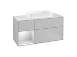 Villeroy und Boch Finion Waschtischunterschrank G291MTGJ 120cm, Abdeckplatte white matt, Emotion, Regal links White matt lacquer, Light grey matt