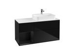 Villeroy und Boch Finion Waschtischunterschrank G391PDPH 120cm, Abdeckplatte white matt, Emotion, Regal links Black matt lacquer, Glossy Black Lacquer