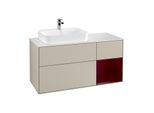 Villeroy und Boch Finion Waschtischunterschrank F401HBHH 120cm, Abdeckplatte white matt, Regal rechts Peony, Sand Matt Lacquer