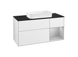 Villeroy und Boch Finion Waschtischunterschrank G302GJGF 120cm, Abdeckplatte black matt, Emotion, Regal rechts Light grey matt, Glossy white lacquer