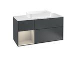 Villeroy und Boch Finion Waschtischunterschrank G291HHHG 120cm, Abdeckplatte white matt, Emotion, Regal links Sand Matt Lacquer, Midnight Blue Matt Lacquer