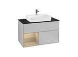 Villeroy und Boch Finion Waschtischunterschrank G362PCGJ 100cm, Abdeckplatte black matt, Emotion, Regal links Oak Veneer, Light grey matt