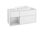 Villeroy und Boch Finion Waschtischunterschrank G291GJGF 120cm, Abdeckplatte white matt, Emotion, Regal links Light grey matt, Glossy white lacquer