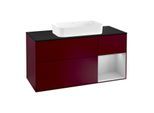 Villeroy und Boch Finion Waschtischunterschrank G302GJHB 120cm, Abdeckplatte black matt, Emotion, Regal rechts Light grey matt, Peony Matt