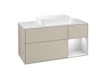 Villeroy und Boch Finion Waschtischunterschrank F301MTHH 120cm, Abdeckplatte white matt, Regal rechts White matt lacquer, Sand Matt Lacquer