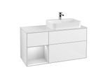 Villeroy und Boch Finion Waschtischunterschrank F391MTGF 120cm, Abdeckplatte white matt, Regal links White matt lacquer, Glossy white lacquer