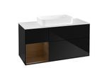Villeroy und Boch Finion Waschtischunterschrank G291GNPH 120cm, Abdeckplatte white matt, Emotion, Regal links Walnut veneer, Glossy Black Lacquer