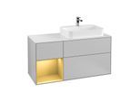 Villeroy und Boch Finion Waschtischunterschrank F391HFGJ 120cm, Abdeckplatte white matt, Regal links Gold matt, Light grey matt