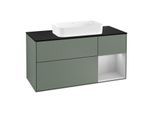 Villeroy und Boch Finion Waschtischunterschrank G302GJGM 120cm, Abdeckplatte black matt, Emotion, Regal rechts Light grey matt, Olive Matt Lacquer