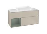 Villeroy und Boch Finion Waschtischunterschrank G291GMHH 120cm, Abdeckplatte white matt, Emotion, Regal links Olive Matt Lacquer, Sand Matt Lacquer