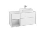 Villeroy und Boch Finion Waschtischunterschrank G391GJGF 120cm, Abdeckplatte white matt, Emotion, Regal links Light grey matt, Glossy white lacquer