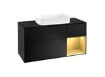 Villeroy und Boch Finion Waschtischunterschrank G302HFPD 120cm, Abdeckplatte black matt, Emotion, Regal rechts Gold matt, Black matt lacquer