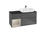 Villeroy und Boch Finion Waschtischunterschrank F392HHGK 120cm, Abdeckplatte black matt, Regal links Sand Matt Lacquer, Anthracite matt