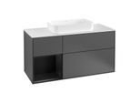Villeroy und Boch Finion Waschtischunterschrank G291PDGK 120cm, Abdeckplatte white matt, Emotion, Regal links Black matt lacquer, Anthracite matt