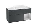 Villeroy und Boch Finion Waschtischunterschrank F301GJHG 120cm, Abdeckplatte white matt, Regal rechts Light grey matt, Midnight Blue Matt Lacquer