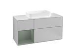 Villeroy und Boch Finion Waschtischunterschrank G291GMGJ 120cm, Abdeckplatte white matt, Emotion, Regal links Olive Matt Lacquer, Light grey matt