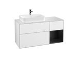 Villeroy und Boch Finion Waschtischunterschrank F401PDGF 120cm, Abdeckplatte white matt, Regal rechts Black matt lacquer, Glossy white lacquer