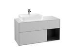 Villeroy und Boch Finion Waschtischunterschrank F401PDGJ 120cm, Abdeckplatte white matt, Regal rechts Black matt lacquer, Light grey matt