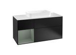 Villeroy und Boch Finion Waschtischunterschrank G291GMPD 120cm, Abdeckplatte white matt, Emotion, Regal links Olive Matt Lacquer, Black matt lacquer