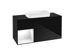 Villeroy und Boch Finion Waschtischunterschrank G292GFPH 120cm, Abdeckplatte black matt, Emotion, Regal links Glossy white lacquer, Glossy Black Lacquer