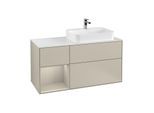 Villeroy und Boch Finion Waschtischunterschrank F391HHHH 120cm, Abdeckplatte white matt, Regal links Sand Matt Lacquer, Sand Matt Lacquer