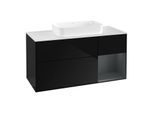 Villeroy und Boch Finion Waschtischunterschrank F301HGPH 120cm, Abdeckplatte white matt, Regal rechts Midnight Blue Matt Lacquer, Glossy Black Lacquer