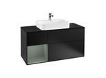 Villeroy und Boch Finion Waschtischunterschrank G412GMPD 120cm, Abdeckplatte black matt, Emotion, Regal links Olive Matt Lacquer, Black matt lacquer