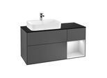 Villeroy und Boch Finion Waschtischunterschrank G402MTGK 120cm, Abdeckplatte black matt, Emotion, Regal rechts White matt lacquer, Anthracite matt