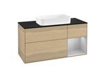 Villeroy und Boch Finion Waschtischunterschrank F302GJPC 120cm, Abdeckplatte black matt, Regal rechts Light grey matt, Oak Veneer