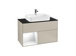 Villeroy und Boch Finion Waschtischunterschrank G362GFHH 100cm, Abdeckplatte black matt, Emotion, Regal links Glossy white lacquer, Sand Matt Lacquer