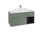 Villeroy und Boch Finion Waschtischunterschrank F421PHGM 120cm, Abdeckplatte white matt, Regal rechts Glossy Black Lacquer, Olive Matt Lacquer