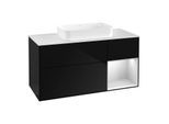 Villeroy und Boch Finion Waschtischunterschrank G301MTPH 120cm, Abdeckplatte white matt, Emotion, Regal rechts White matt lacquer, Glossy Black Lacquer