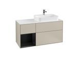 Villeroy und Boch Finion Waschtischunterschrank F391PDHH 120cm, Abdeckplatte white matt, Regal links Black matt lacquer, Sand Matt Lacquer