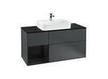 Villeroy und Boch Finion Waschtischunterschrank F412PHHG 120cm, Abdeckplatte black matt, Regal links Glossy Black Lacquer, Midnight Blue Matt Lacquer
