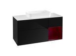 Villeroy und Boch Finion Waschtischunterschrank F301HBPH 120cm, Abdeckplatte white matt, Regal rechts Peony, Glossy Black Lacquer