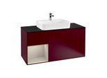 Villeroy und Boch Finion Waschtischunterschrank G412HHHB 120cm, Abdeckplatte black matt, Emotion, Regal links Sand Matt Lacquer, Peony Matt