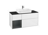 Villeroy und Boch Finion Waschtischunterschrank F412HGGF 120cm, Abdeckplatte black matt, Regal links Midnight Blue Matt Lacquer, Glossy white lacquer