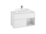 Villeroy und Boch Finion Waschtischunterschrank G371GJGF 100cm, Abdeckplatte white matt, Emotion, Regal rechts Light grey matt, Glossy white lacquer