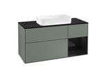 Villeroy und Boch Finion Waschtischunterschrank F302PHGM 120cm, Abdeckplatte black matt, Regal rechts Glossy Black Lacquer, Olive Matt Lacquer