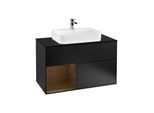 Villeroy und Boch Finion Waschtischunterschrank G362GNPD 100cm, Abdeckplatte black matt, Emotion, Regal links Walnut veneer, Black matt lacquer