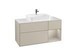 Villeroy und Boch Finion Waschtischunterschrank F421HHHH 120cm, Abdeckplatte white matt, Regal rechts Sand Matt, Sand Matt Lacquer