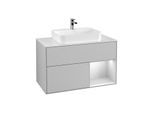 Villeroy und Boch Finion Waschtischunterschrank G371MTGJ 100cm, Abdeckplatte white matt, Emotion, Regal rechts White matt lacquer, Light grey matt